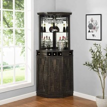 Mini Bar Corner Liquor Cabinet Wine Storage Stemware Rack Lower Cabinet Black - £384.43 GBP