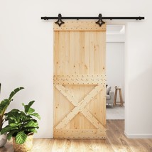 Sliding Door with Hardware Set 95x210 cm Solid Wood Pine - £138.16 GBP