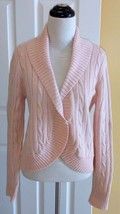 CHAPS Sparkly Pink Cotton Blend Cable Knit Cardigan Sweater w/ Rounded Hem (L) - £11.66 GBP
