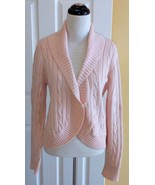 CHAPS Sparkly Pink Cotton Blend Cable Knit Cardigan Sweater w/ Rounded H... - £11.54 GBP