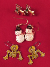  Holiday Themed Earrings 3 Pair Snowman, Bells &amp; Skeleton Christmas Earrings - £7.79 GBP