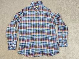 LL Bean Shirt Mens Medium Plaid Linen Button Down Slightly Fitted Casual - $23.75