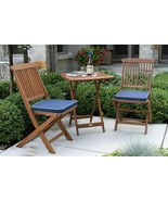 3 Piece Outdoor Bistro Set Blue Cushions Premium Wood Balcony Porch Deck... - $6,060.90 MXN