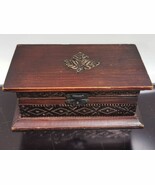 Vintage Hand Carved Old Wood Leaf and Metal Decor Trinket Jewelry Box - $27.69