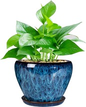 Ceramic Modern Glaze Succulent Planter Pot With Drainage Hole And Saucer 6 Inch - £31.37 GBP
