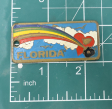 Vintage Brass Florida Keychain Rainbow Heart Pot of Gold Tourist Souvenir - $5.90