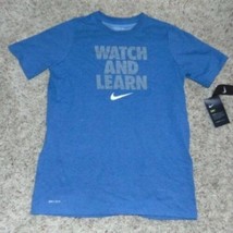 Boys Shirt Nike Watch and Learn Dri Fit Blue Short Sleeve Sports Logo Tee-sz XL - £11.68 GBP