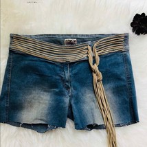 Sharagano cut off jean stretchy shorts fringe belt - $21.04
