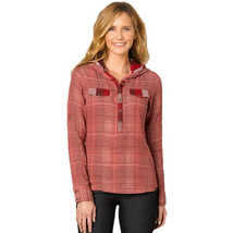 Womens Size XS Prana Red Anja Organic Cotton Hooded Plaid Pullover Top - £23.01 GBP