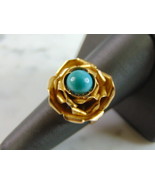 Womens Vintage Estate 18K Gold Flower Turquoise Ring, 8.1g E917 - $23,050.57 MXN