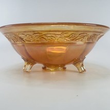 Imperial Glass Floral Optic Bowl Carnival Marigold Iridescent Three Foot... - $19.55