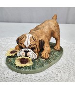 HOMCO Masterpiece Porcelain Playful English Bulldog Pup Sunflowers Signe... - £16.73 GBP