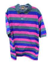 Cross Creek Striped Polo Shirt Color Block Pink Purple Single Stitch Vintage - £7.74 GBP