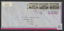 1956 NEW YORK Air Mail Cover - Hewlett to Sao Paulo, Brazil (B) A15 - £2.32 GBP