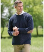 Hammacher Gionfriddo Florentine Hand Spun Wool Sweater Navy Elbow Patch ... - $97.43 CAD