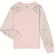 Athletic Works Girls Fleece Sweatshirt Size SMALL (6-6X) Pink W Silver Hearts - £9.74 GBP