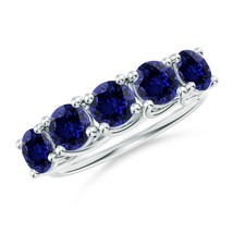 ANGARA 3 Ct Lab-Grown Half Eternity 5-Stone Blue Sapphire Wedding Band in Silver - £499.16 GBP