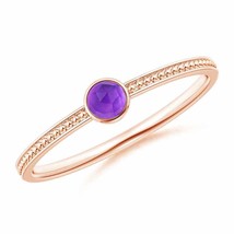 ANGARA Bezel Set Amethyst Ring with Beaded Groove Shank for Women in 14K Gold - £246.18 GBP