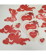 Retro Valentine die cut outs cardboard cupids and I love you hearts lot - $404.85 MXN