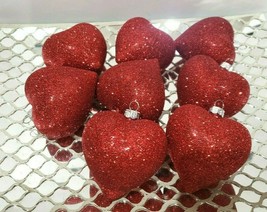 Valentines Day Glitter Red Hearts 2.5&quot; Ornaments Decorations Decor Set of 8 - £13.23 GBP