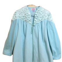 Vintage Womens M Med Robe Loungewear Aqua Zip Front Quilted Top Evelyn Pearson - £28.24 GBP