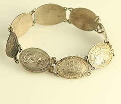 Vintage Sterling Silver Chinese Photo Sign Jadestore Story Teller Link Bracelet - £85.66 GBP