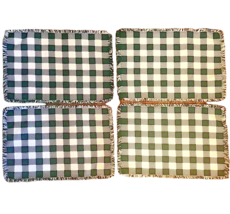 Set of 4 Green Placemats Checkered Plaid Reversible Washable Woven - $20.56