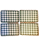 Set of 4 Green Placemats Checkered Plaid Reversible Washable Woven - £16.21 GBP