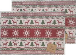 Set Of 2 Tapestry Placemats, 13&quot;x19&quot;, Christmas Trees, Reindeers &amp; Snowflakes,Hc - £10.27 GBP