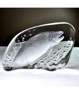 Vintage Swedish Art Glass Crystal Paperweight MATS JONASSON Running Salm... - £78.63 GBP