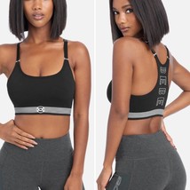 NWT BEBE sport black and white spellout logo racerback sports bra size small - £19.02 GBP