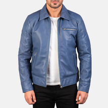 LE Lavendard Blue Leather Biker Jacket - £108.85 GBP+
