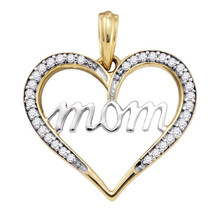 10k Yellow Gold Round Diamond Heart Mom Mother Anniversary Fashion Pendant 1/8 - £159.93 GBP
