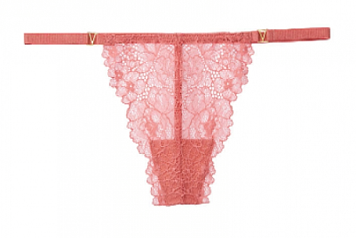 Victoria's Secret Lace V-String Panty Pink Underwear Thong No Coverage L  Large