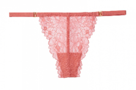 Victoria&#39;s Secret Lace V-String Panty Pink Underwear Thong No Coverage L Large - £14.83 GBP