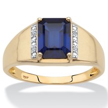 Sapphire Diamond Accent Ring 10K Gold Emerald Cut Size 8 9 10 11 12 13 - £649.56 GBP