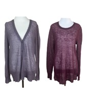 J Jill Cardigan Sweater Womens Medium Purple Mohair Blend Open Knit Hole Repair - £19.64 GBP