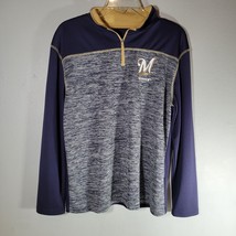 Milwaukee Brewers Shirt Partial Zip Long Sleeve Blue Gold White L Mens Pullover  - $13.98