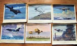 6 Charles Hubbell 1955 Air Power Aviation Plane Lithographs Thompson Products - £7.84 GBP