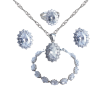 Anyco Jewelry Set 4Pcs White Halo Style Zircon 925 Silver Floral - $64.90+