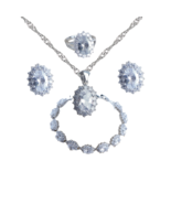 Anyco Jewelry Set 4Pcs White Halo Style Zircon 925 Silver Floral - €55,34 EUR