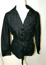 BACCINI DENIM TRENCH COAT SIZE LARGE DARK BLUE BUTTONED BELTED ALL SEASO... - £18.33 GBP