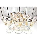 Libbey Gold Leaf Wine Glasses Frosted 4oz Set Mid Century Stemware VTG - $36.62