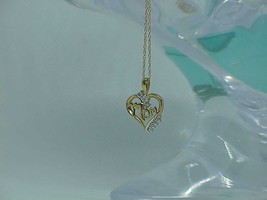 10k Yellow Gold .08ct 8 Diamond Heart MOM Pendant 18&quot; Necklace Vintage N... - £261.14 GBP