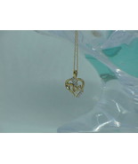 10k Yellow Gold .08ct 8 Diamond Heart MOM Pendant 18&quot; Necklace Vintage N... - £257.07 GBP