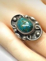 Vintage Old Pawn navajo Sterling Silver 925 &amp; Chrysocolla Ring Size 6.5 - £66.56 GBP