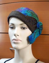 FELTED WOOL HAT Artsy Handmade Unique Gift For Women - £64.34 GBP