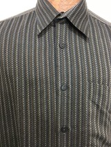 Jhane Barnes L Blue Brown Gray Stripes Long-Sleeve Shirt Made in Italy - £21.56 GBP