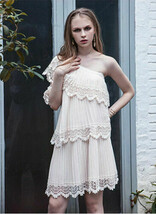 Women&#39; Crochet Trimmed One Shoulder Pleated Embroidered Dress 8 10 AUS S... - $59.99