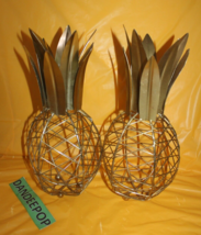 Pair Of Metal Weld Wire Gold Painted Pineapple Decoration - £35.02 GBP